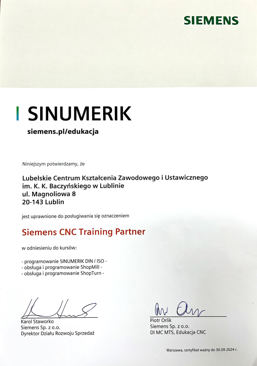 List Siemens CNC Training Partner
