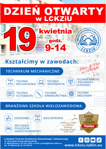 Plakat promujący Dni Otwarte LCKZiU 2024